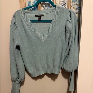Forever 21 Light Teal V-Neck Shimmer Pullover Sweater